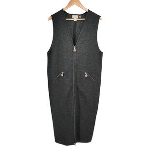 Nordstrom NWOT Merino Wool Sweater Vest Dress Large Heather Gray Gold Tone Zips
